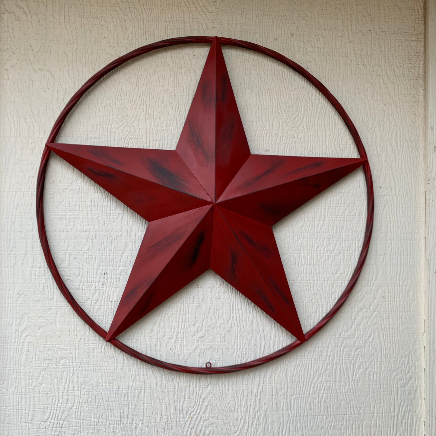 RED DISTRESSED STAR TWO TONE TEXTURE BARN STAR METAL LONESTAR TWISTED ROPE RING WESTERN HOME DECOR HANDMADE NEW #EH12958