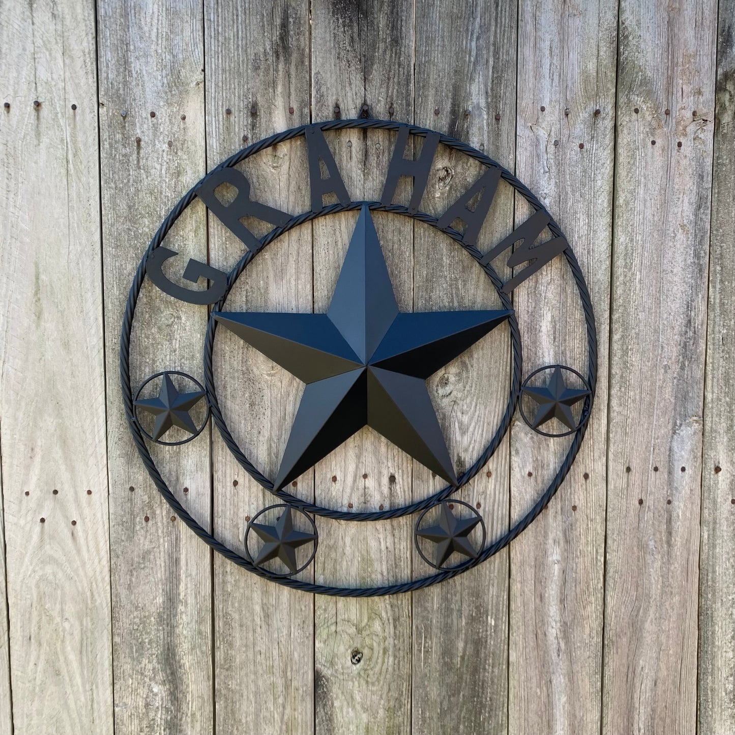 GRAHAM STYLE YOUR CUSTOM NAME STAR BARN STAR METAL LONE STAR WESTERN HOME DECOR RUSTIC BLACK HANDMADE 24",32",36",50"