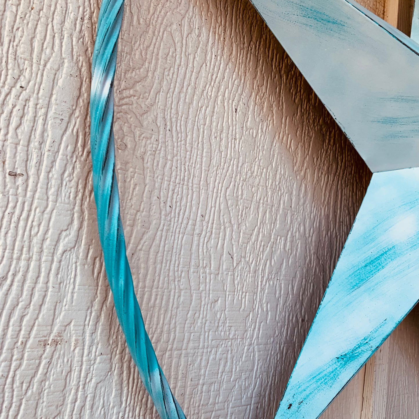 #EH11219 TURQUOISE WHITE DISTRESSED STAR TWO TONE TEXTURE BARN STAR METAL LONESTAR TWISTED ROPE RING WESTERN HOME DECOR HANDMADE NEW