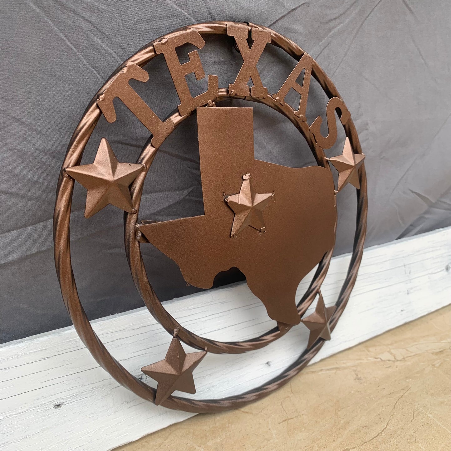 12" STATE OF TEXAS MAP RUSTIC BRONZE TWISTED RING METAL SIGN WESTERN HOME DECOR HANDMADE NEW