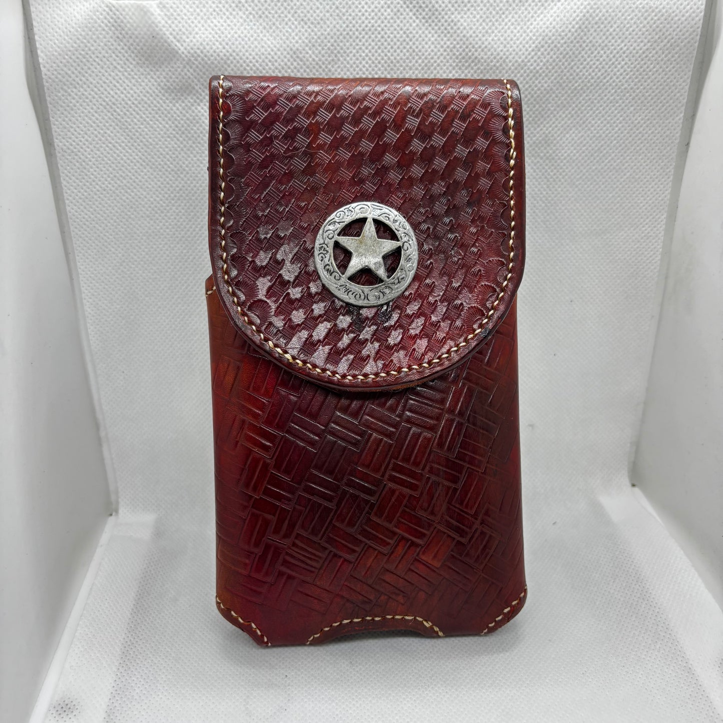 7" LONE STAR LEATHER HOLSTER BROWN STAR POUCH EXTRA LARGE  BELT LOOP CLIP CELL PHONE CASE UNIVERSAL HANDMADE #EH13808