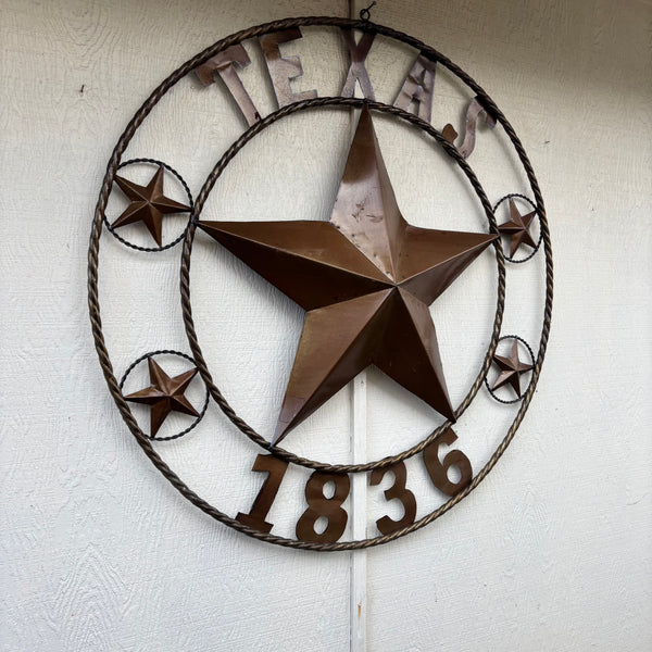 TEXAS 1836 GIANT NATURAL RUSTIC SEALED UNPAINTED LARGE OVERSIZE METAL LONESTAR GENUINE RUST PATINA LONE STAR TWISTED ROPE RING 4,5,6 FOOT