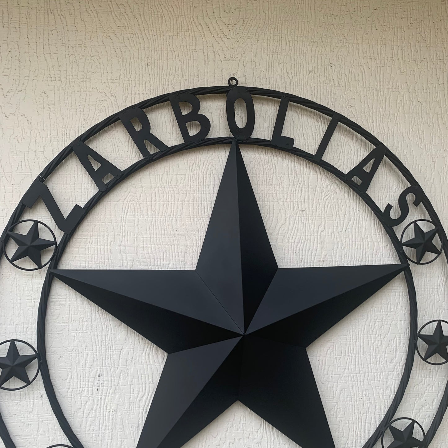 ZARBOLIAS STYLE CUSTOM NAME STAR BARN METAL STAR 3d TWISTED ROPE RING WESTERN HOME DECOR RUSTIC BLACK HANDMADE 24",32",36",50"