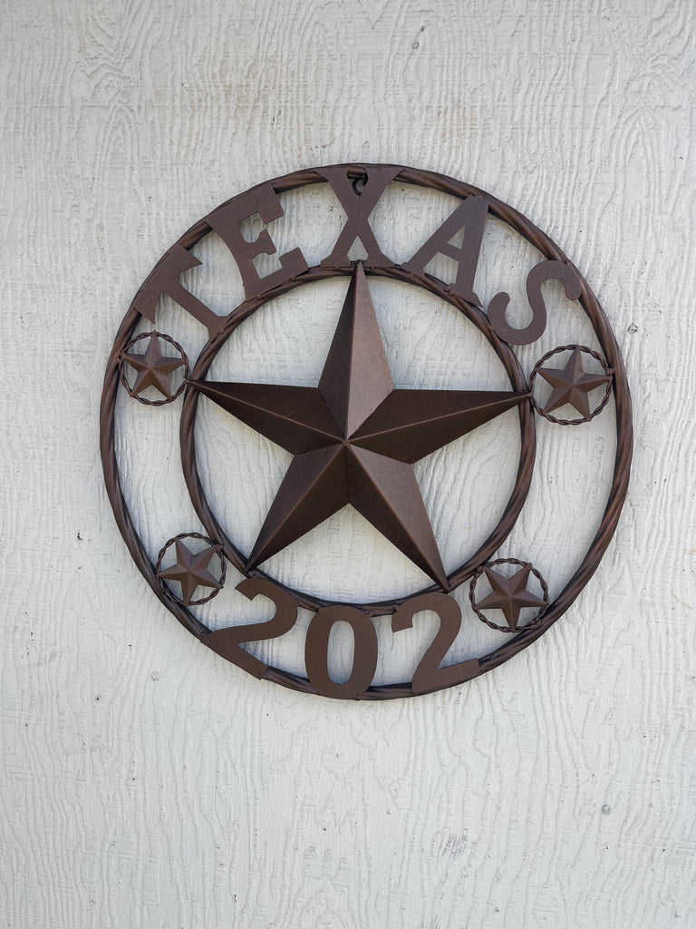 TEXAS 202 STYLE CUSTOM STAR NAME BARN METAL STAR 3d TWISTED ROPE RING WESTERN HOME DECOR RUSTIC  BRONZE HANDMADE 18", 24",32",36",50"