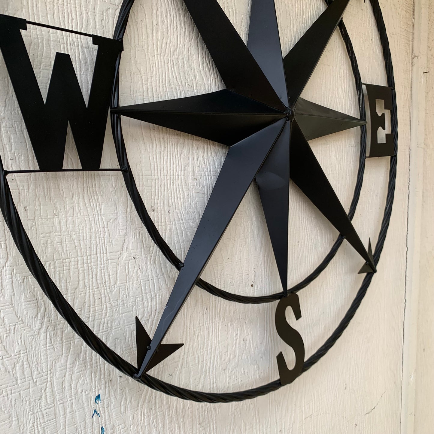 36" COMPASS RUSTIC BLACK METAL SIGN WALL ART WESTERN HOME DECOR HANDMADE NEW