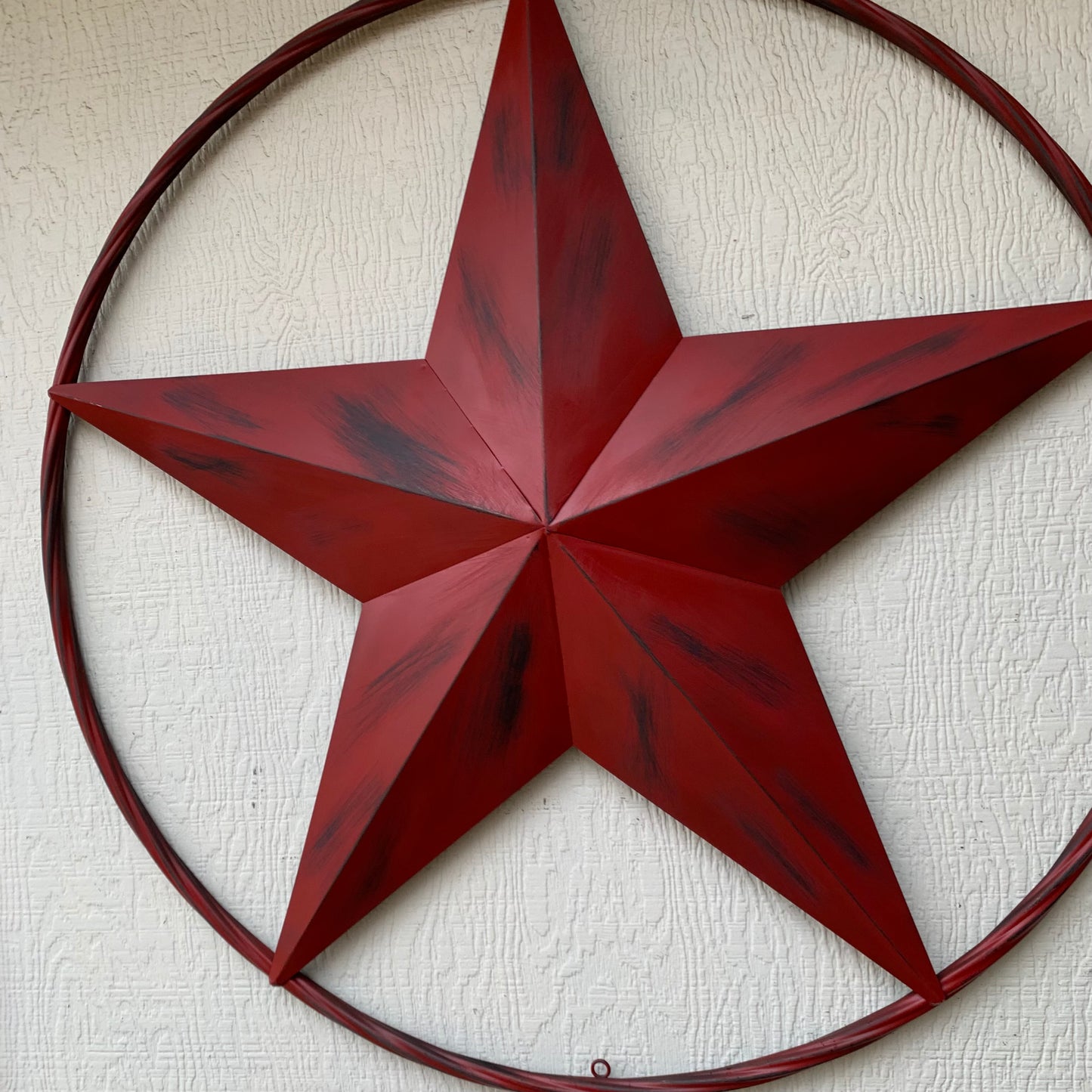 RED DISTRESSED STAR TWO TONE TEXTURE BARN STAR METAL LONESTAR TWISTED ROPE RING WESTERN HOME DECOR HANDMADE NEW #EH12958