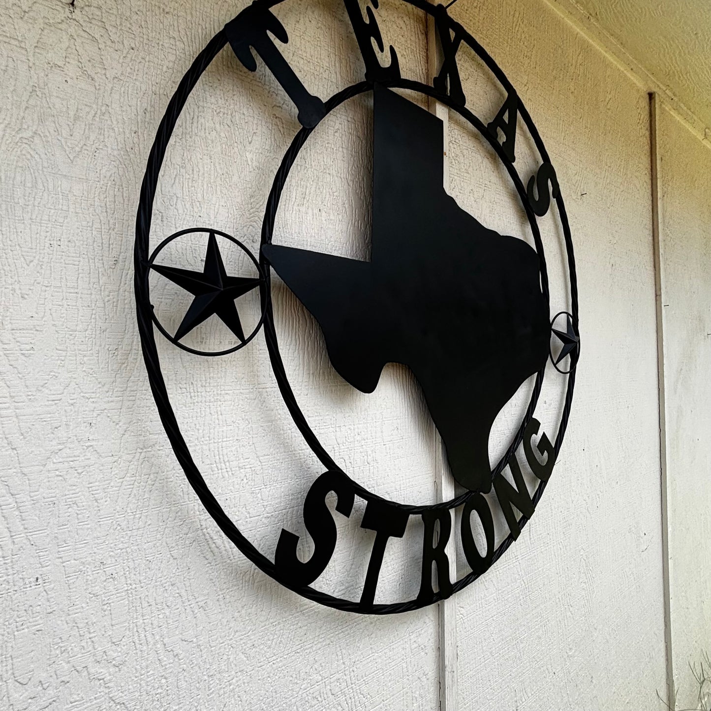 TEXAS STRONG BLACK METAL SIGN WESTERN HOME DECOR HANDMADE