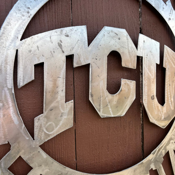 TCU TEXAS CHRISTIAN CUSTOM RAW METAL VINTAGE CRAFT TEAM SIGN UNPAINTED HANDMADE