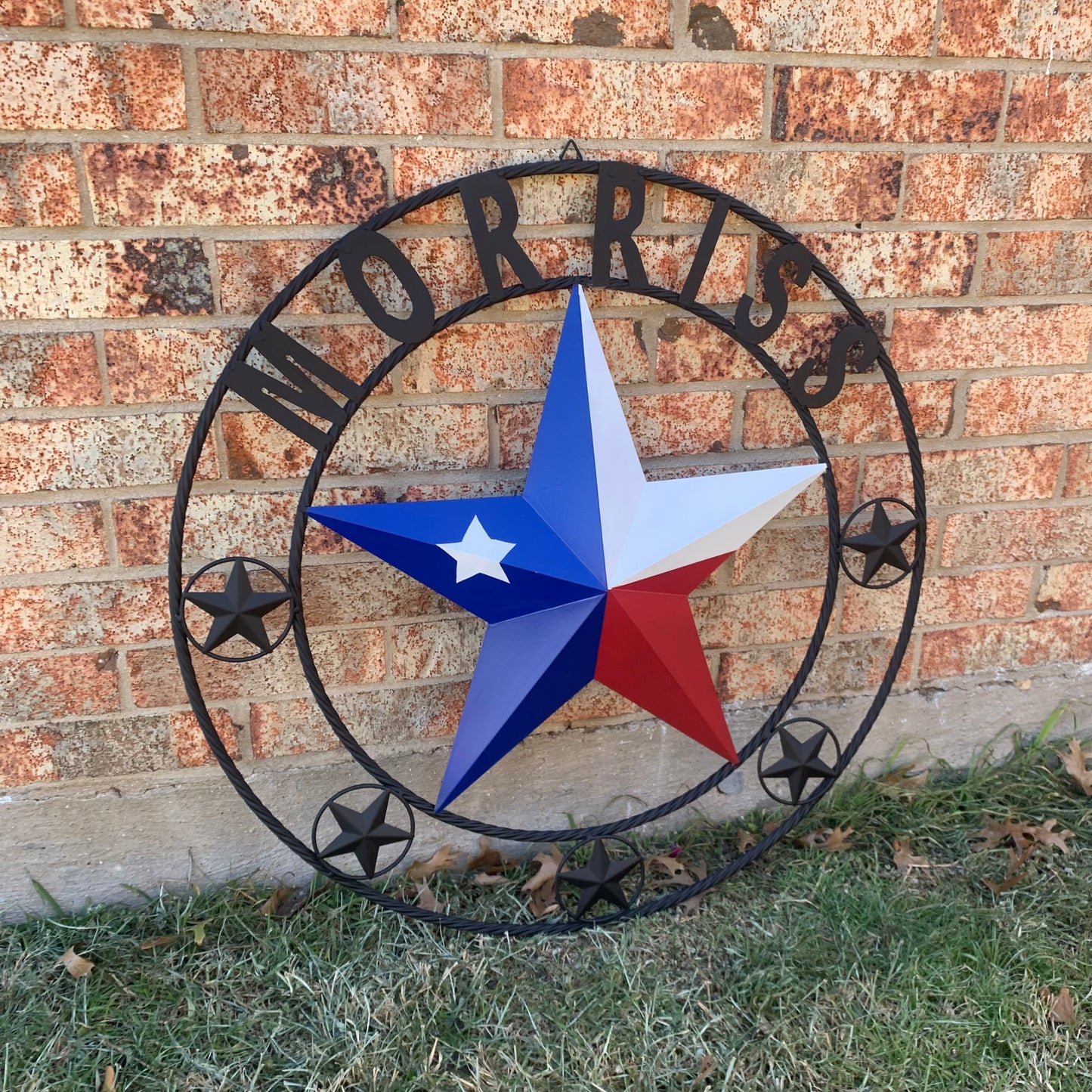 MORRISS TEXAS FLAG STYLE CUSTOM NAME STAR TWISTED ROPE BLACK RING WESTERN HOME DECOR HANDMADE