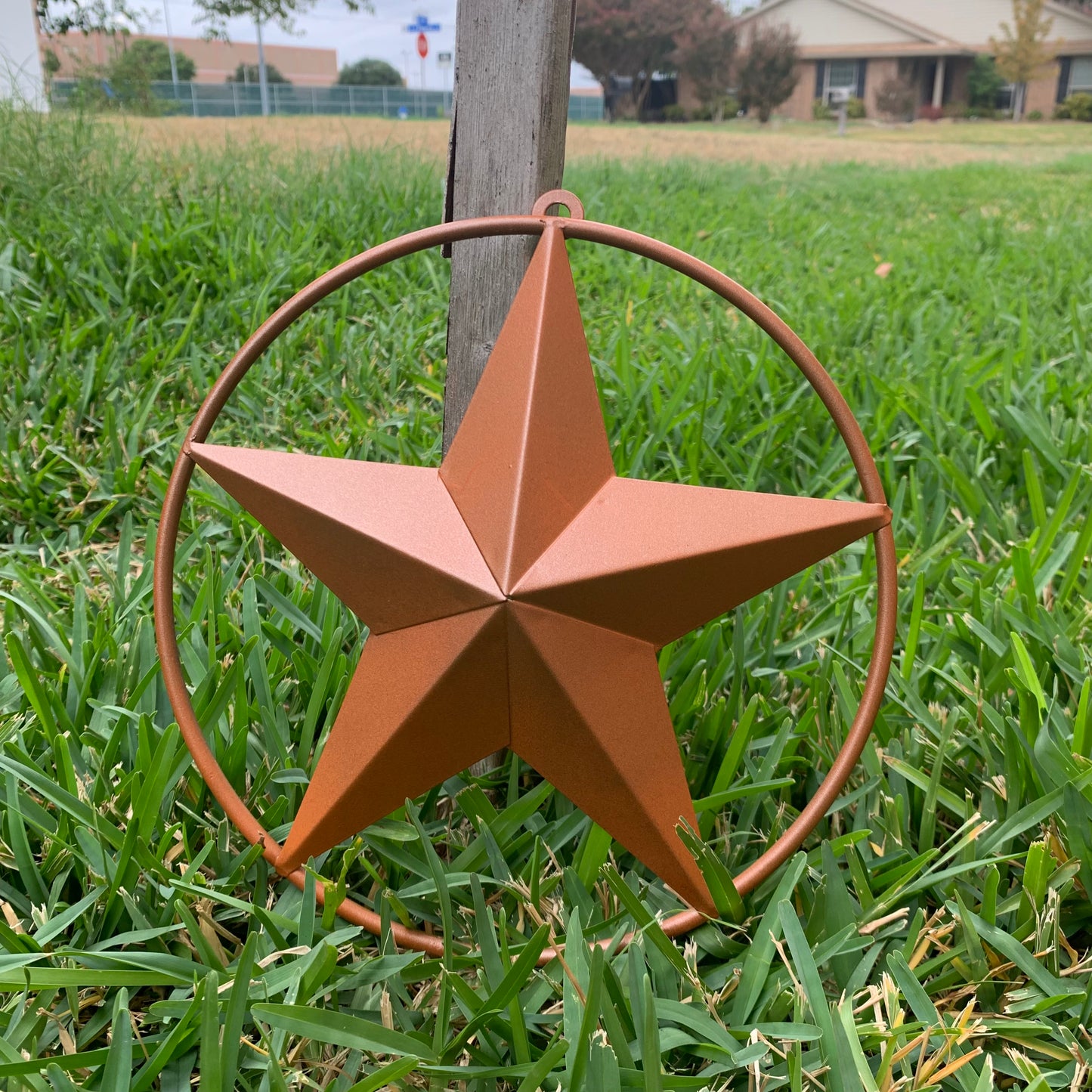 ORANGE COPPER SOLID RING BARN STAR 3",4",6",9",12" METAL LONE STAR WESTERN HOME DECOR HANDMADE-#EH10026