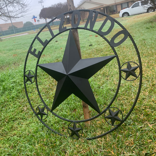 ELIZONDO STYLE CUSTOM NAME STAR BARN METAL STAR 3d TWISTED ROPE RING WESTERN HOME DECOR RUSTIC BLACK HANDMADE 24",32",36",50"