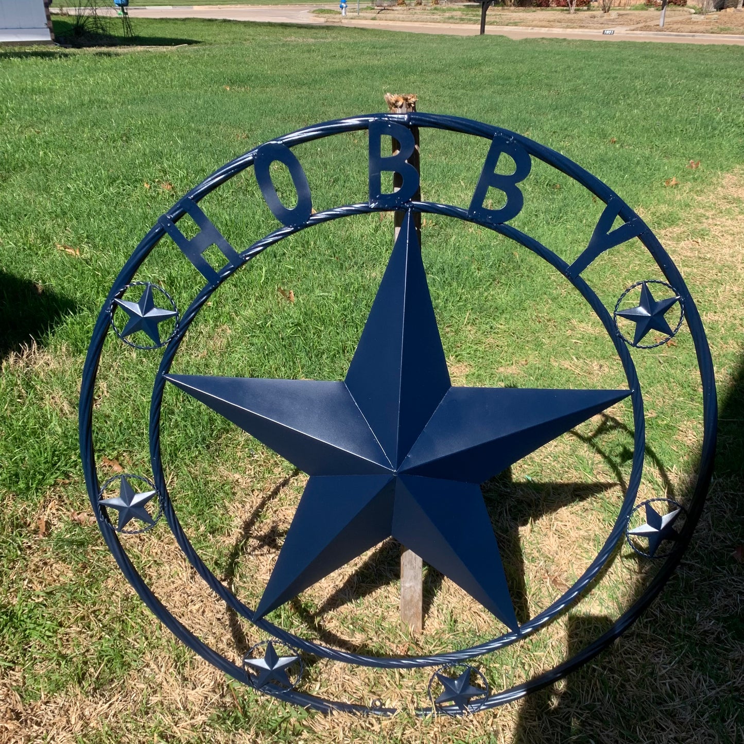 HOBBY STYLE CUSTOM NAME STAR BARN METAL STAR 3d TWISTED ROPE RING WESTERN HOME DECOR RUSTIC NAVY BLUE HANDMADE 24",32",36",50"