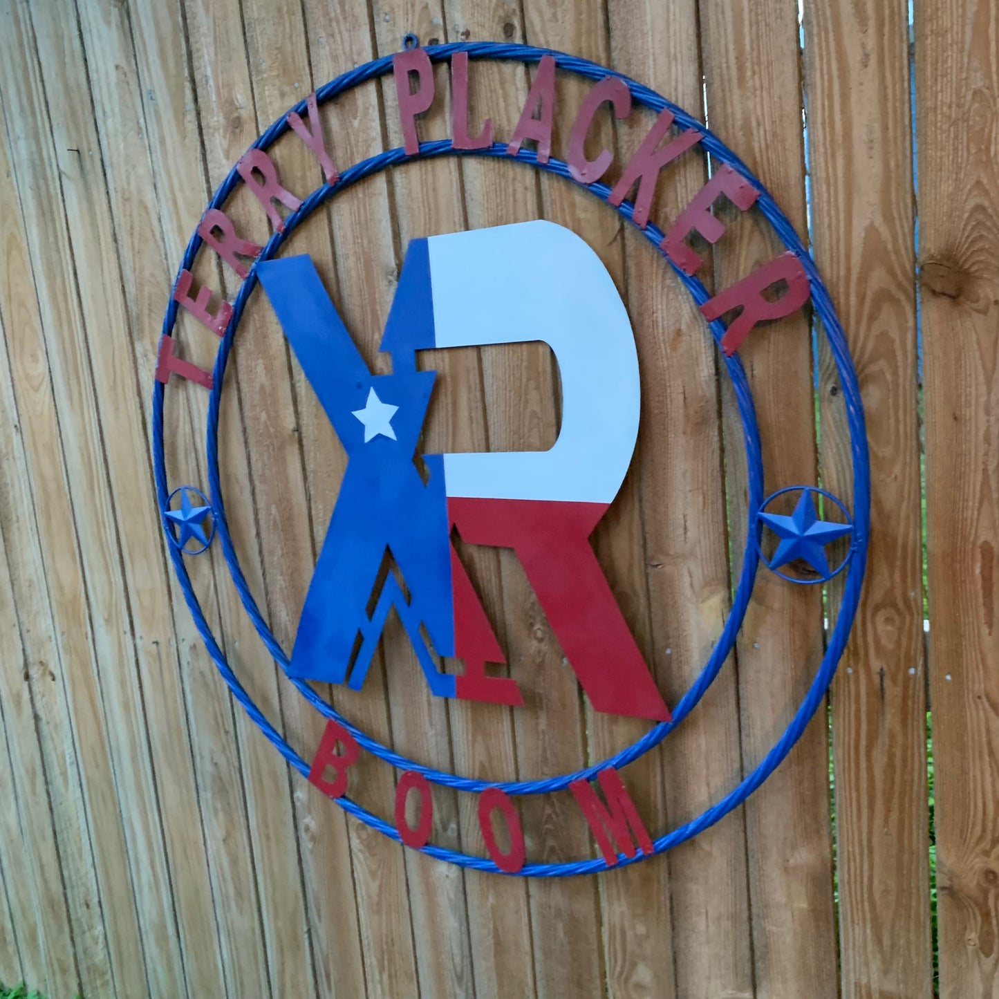 #EH11299 CUSTOM NAME XR ROOFING STYLE SIGN RED,WHITE & BLUE TEXAS FLAG LOGO HANDMADE