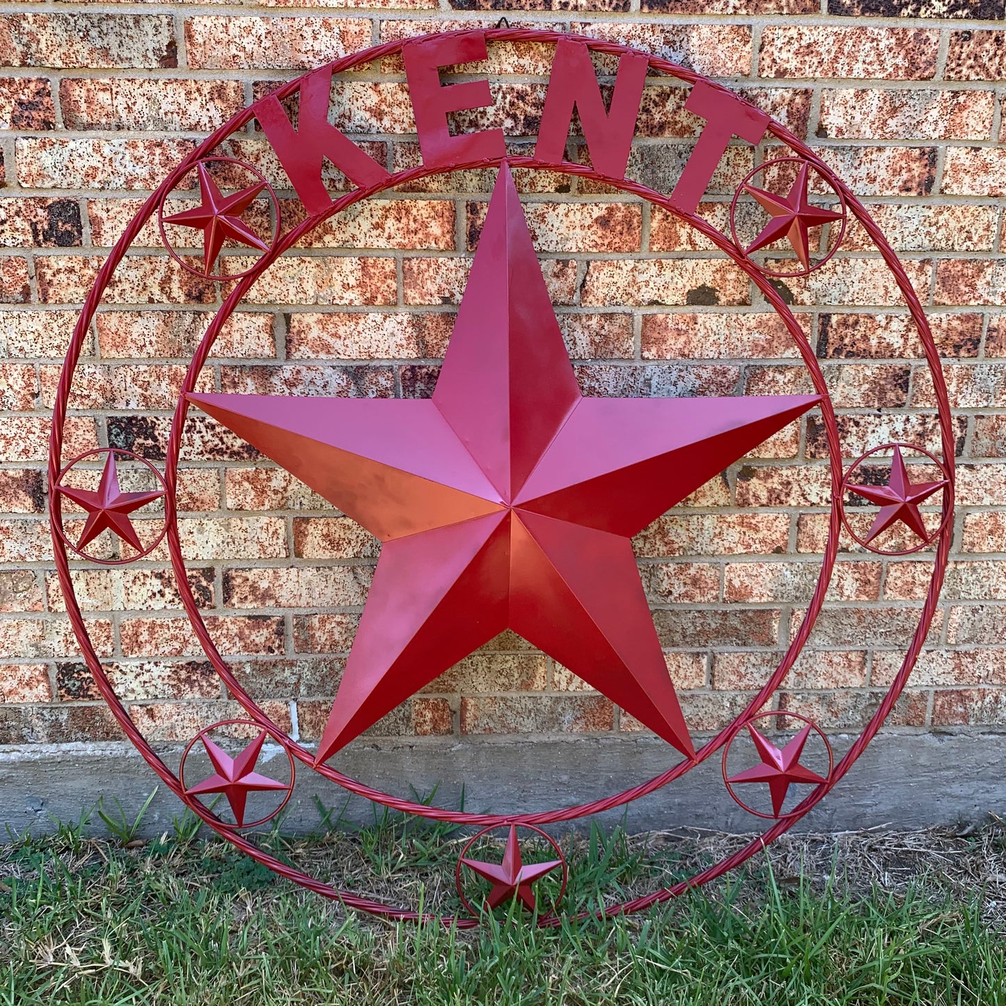 KENT STYLE YOUR CUSTOM STAR METAL NAME RUSTIC BURGUNDY RED CUSTOM 3d STAR METAL NAME BARN STAR TWISTED ROPE RING DESIGN METAL WALL ART HOME DECOR ANY SIZE