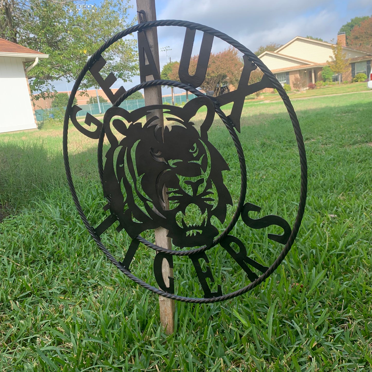 GEAUX TIGERS BLACK CUSTOM METAL VINTAGE CRAFT SIGN TEAM HANDMADE