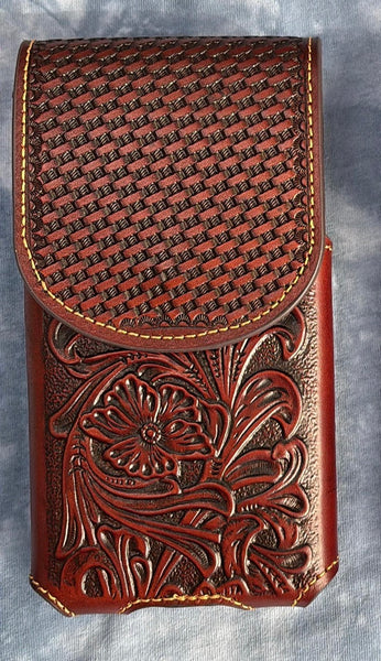 7" PLAIN FLORAL LEATHER HOLSTER BROWN STAR POUCH EXTRA LARGE  BELT LOOP CELL PHONE CASE UNIVERSAL OVERSIZE
