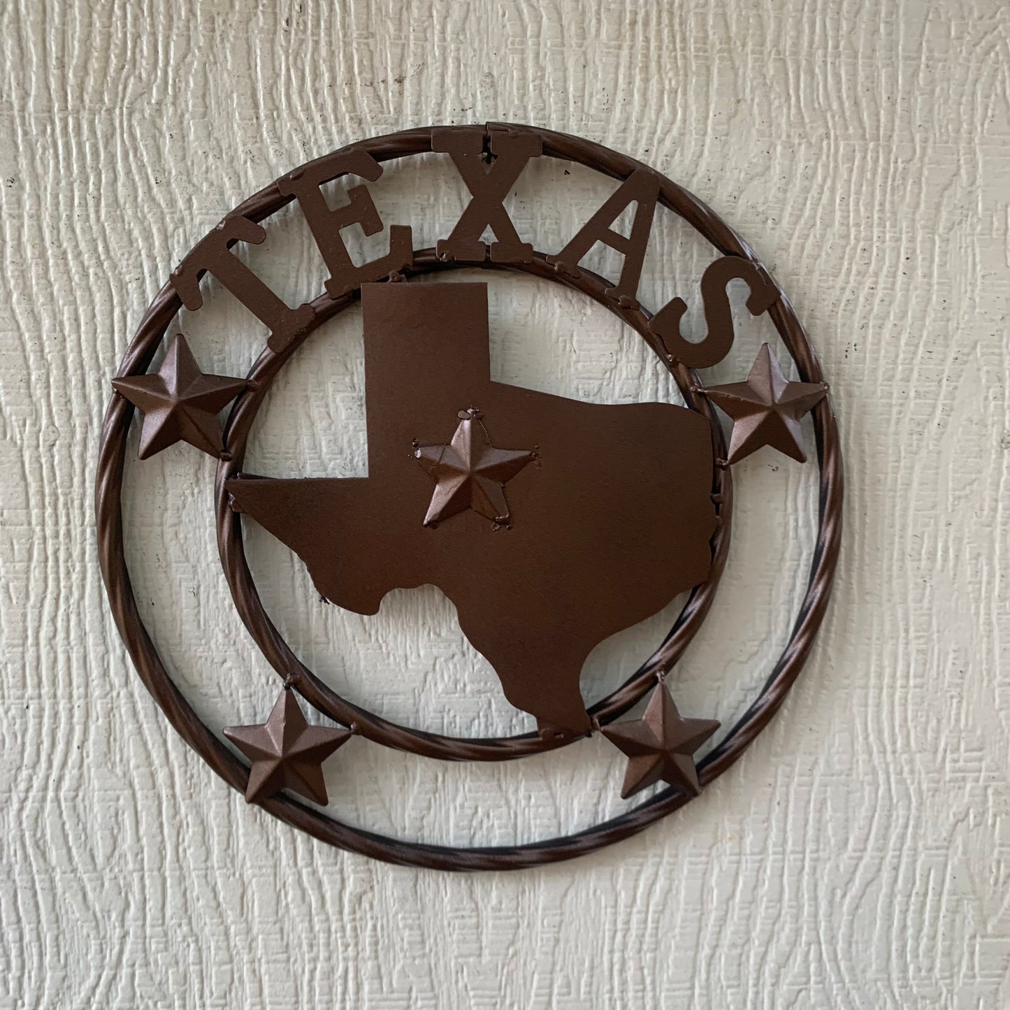 12" STATE OF TEXAS MAP RUSTIC BRONZE TWISTED RING METAL SIGN WESTERN HOME DECOR HANDMADE NEW