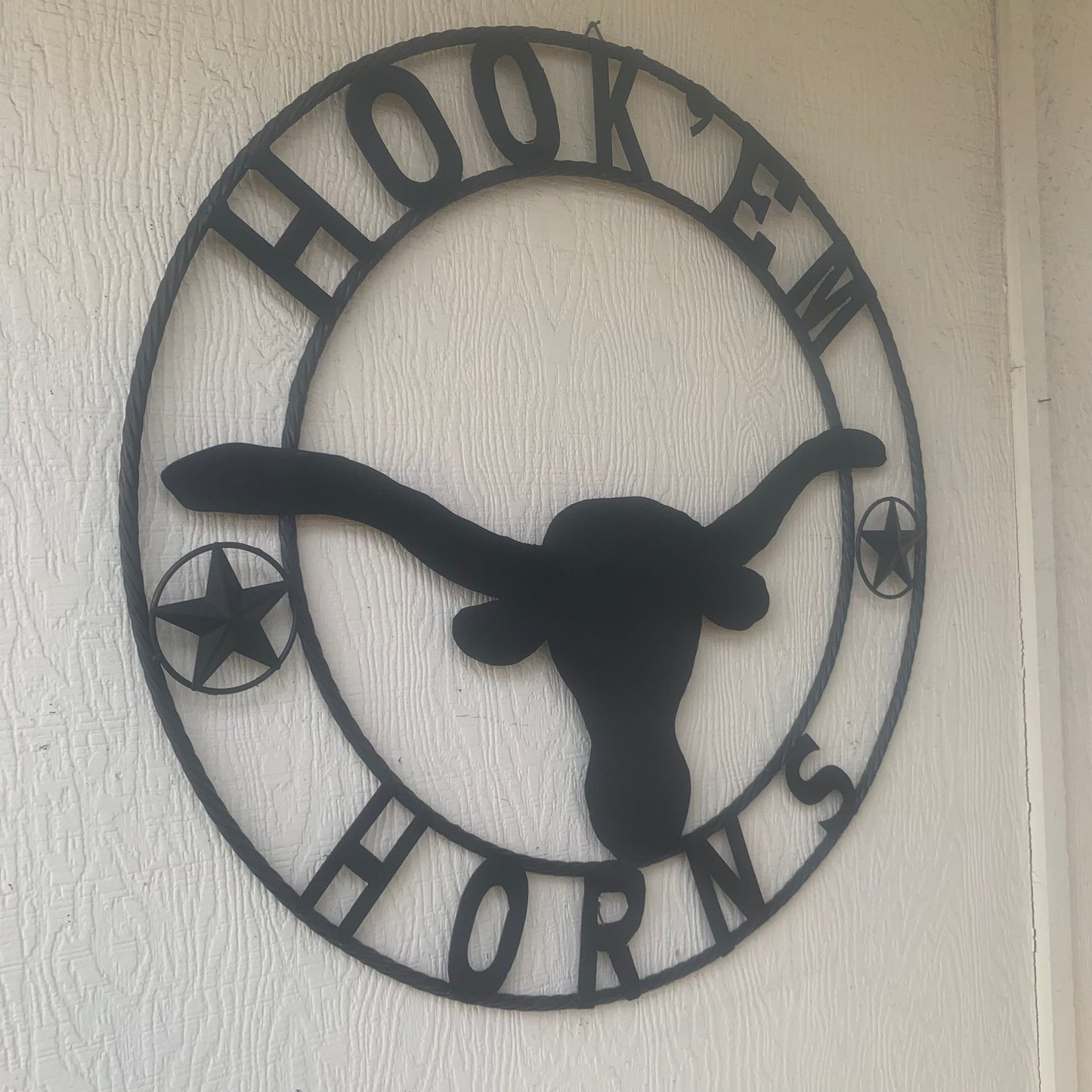 HOOKEM HORNS WITH LONE STAR TEXAS LONGHORNS HOOK EM BLACK METAL CUSTOM VINTAGE CRAFT WALL ART TEAM SIGN HANDMADE