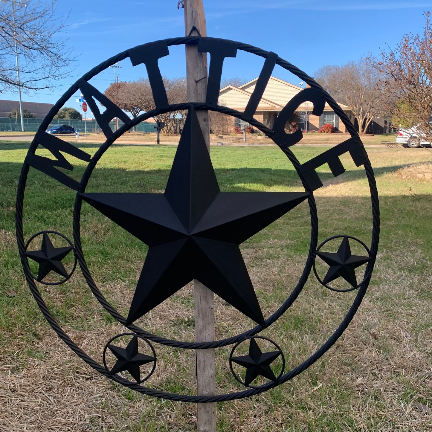MATTICE STYLE BLACK STAR YOUR CUSTOM NAME BARN METAL STAR 3d TWISTED ROPE RING WESTERN HOME DECOR HANDMADE 24",32",36",50"