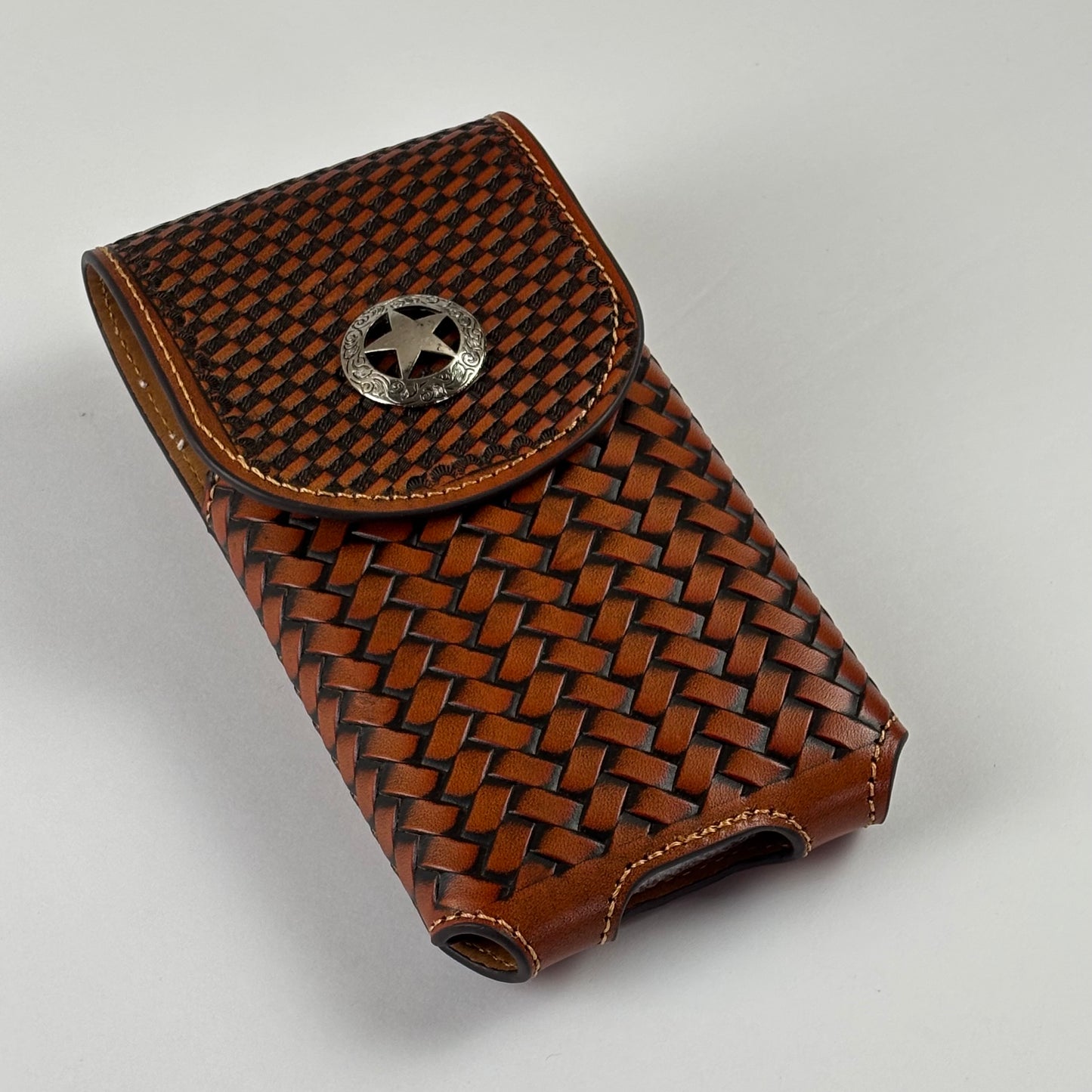 7" LONE STAR LEATHER HOLSTER TAN BROWN STAR POUCH EXTRA LARGE  BELT LOOP CELL PHONE CASE UNIVERSAL OVERSIZE #EH12702