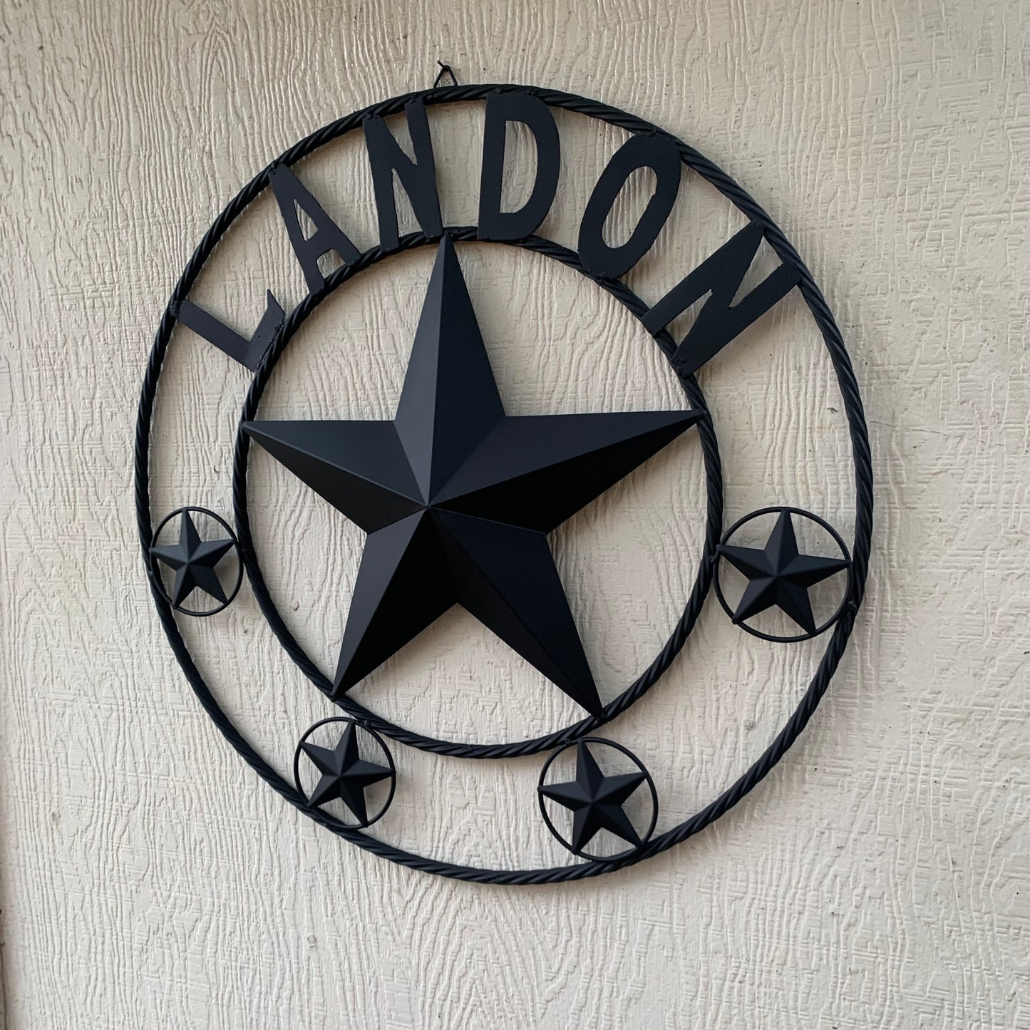 LANDON STYLE CUSTOM NAME STAR BARN METAL STAR 3d TWISTED ROPE RING WESTERN HOME DECOR RUSTIC BLACK HANDMADE 24",32",36",50"