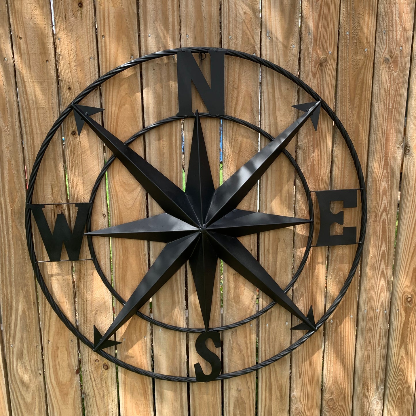 36" COMPASS RUSTIC BLACK METAL SIGN WALL ART WESTERN HOME DECOR HANDMADE NEW