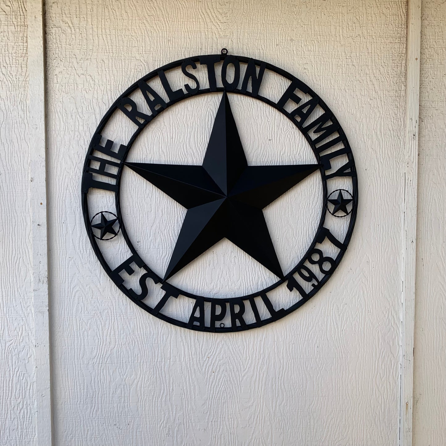RALSTON FAMILY STYLE CUSTOM NAME STAR BARN METAL STAR 3d TWISTED ROPE RING WESTERN HOME DECOR RUSTIC BLACK HANDMADE 24",32",36",50"