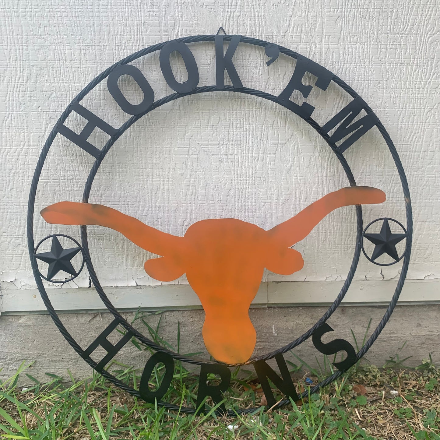 HOOKEM HORNS WITH LONE STAR TEXAS LONGHORNS HOOK EM METAL CUSTOM VINTAGE CRAFT WALL ART TEAM SIGN HANDMADE