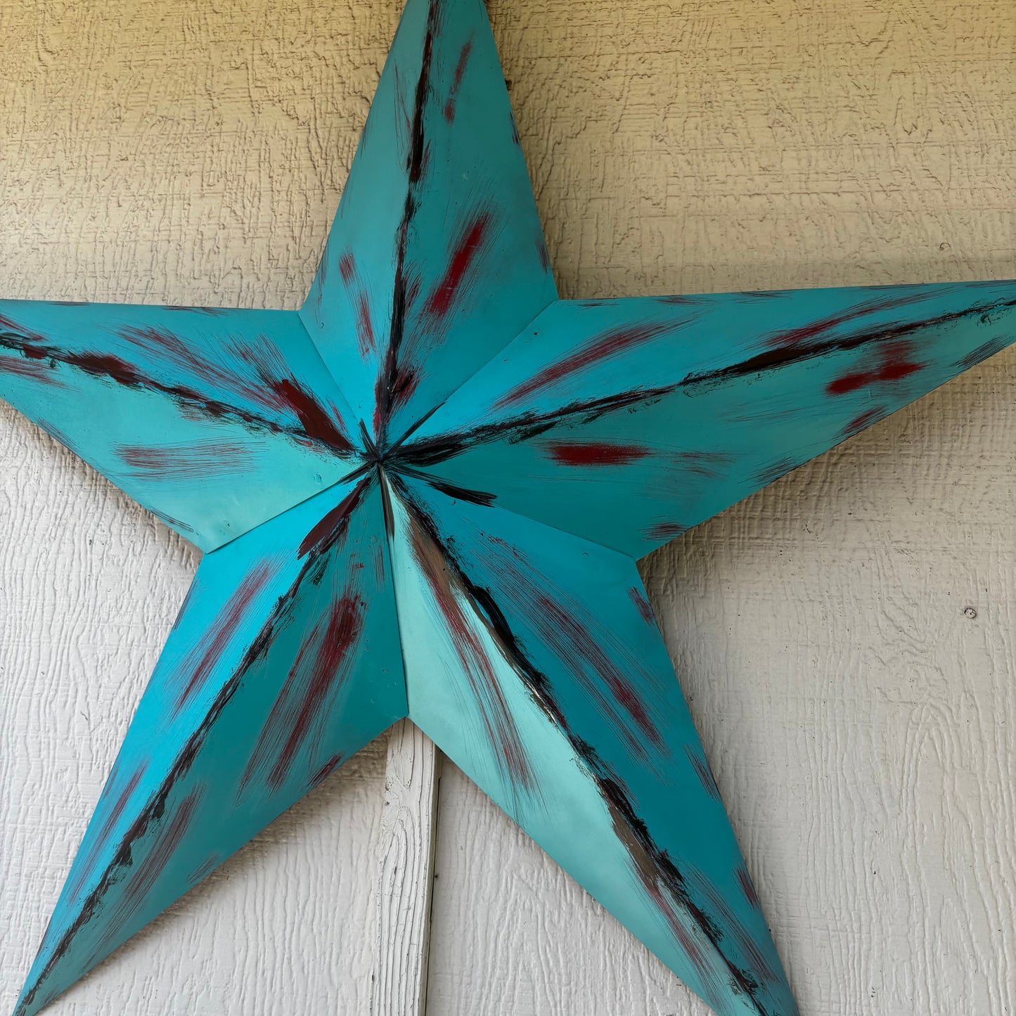 TURQUOISE DISTRESSED TWO TONE BARN STAR METAL ART WESTERN HOME DECOR HANDMADE