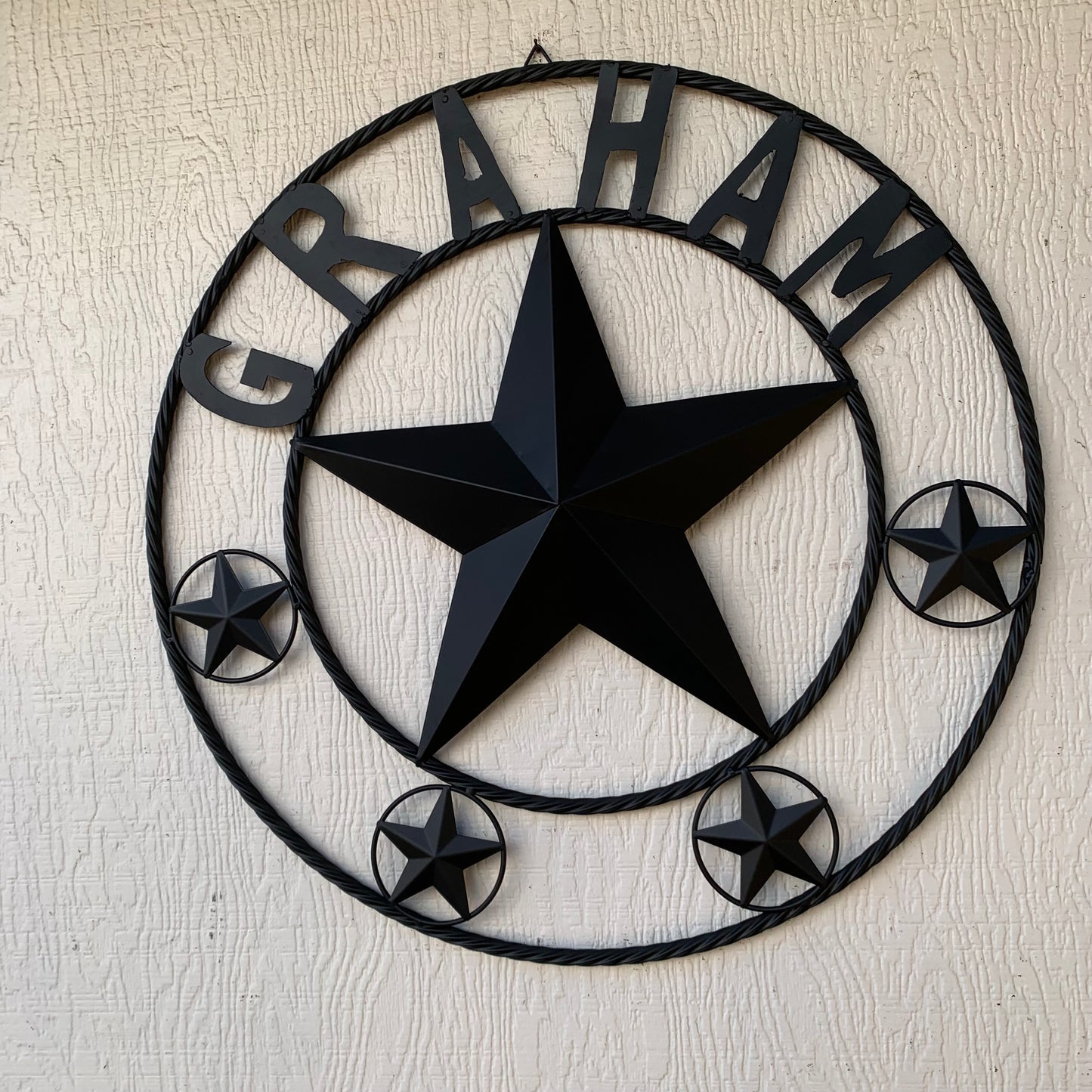 GRAHAM STYLE YOUR CUSTOM NAME STAR BARN STAR METAL LONE STAR WESTERN HOME DECOR RUSTIC BLACK HANDMADE 24",32",36",50"