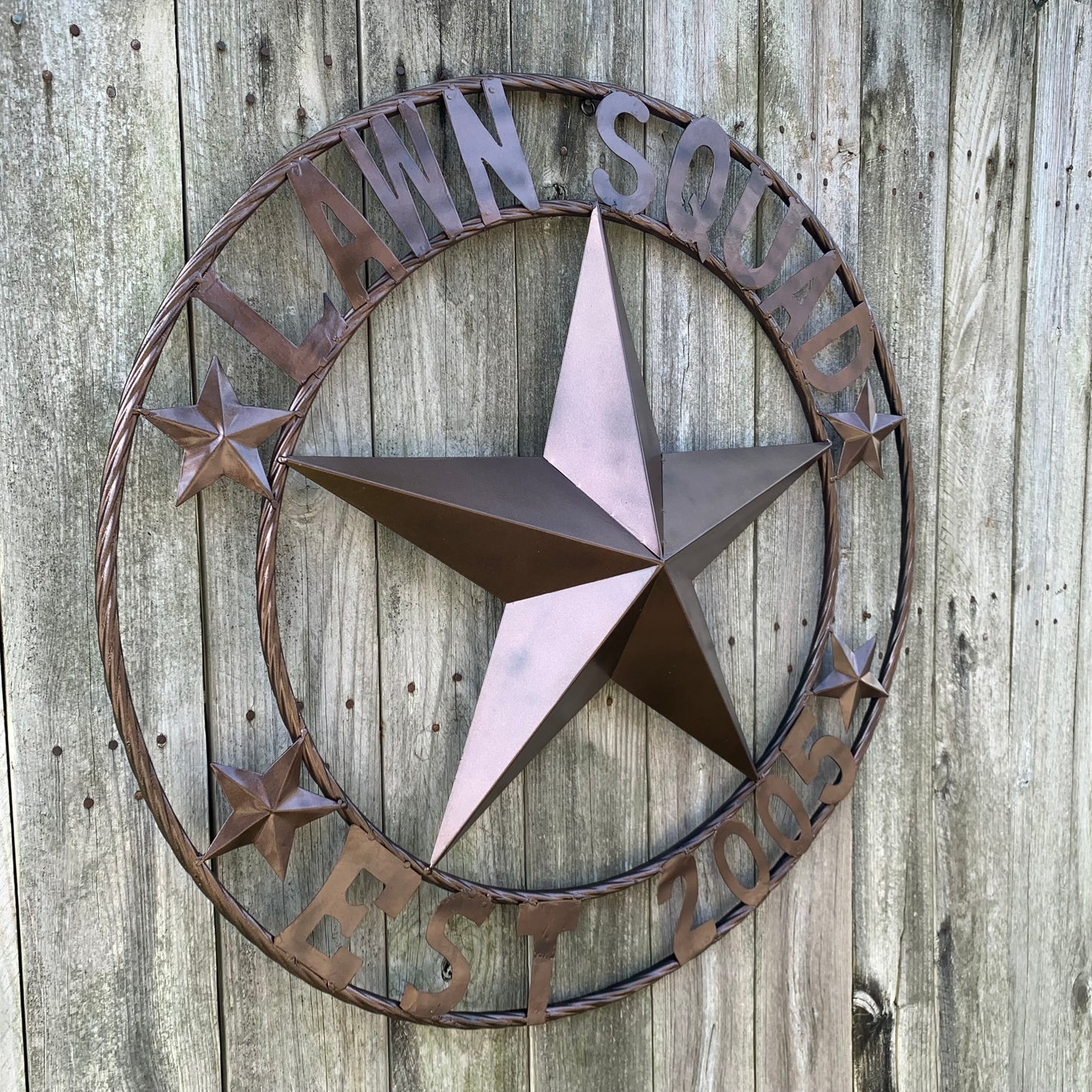 LAWN SQUAD STYLE CUSTOM BARN STAR NAME YOUR CUSTOM NAME STAR METAL NAME BARN STAR WITH TWISTED ROPE RING DESIGN METAL WALL 3d STAR ART WESTERN HOME DECOR RUSTIC BRONZE NEW