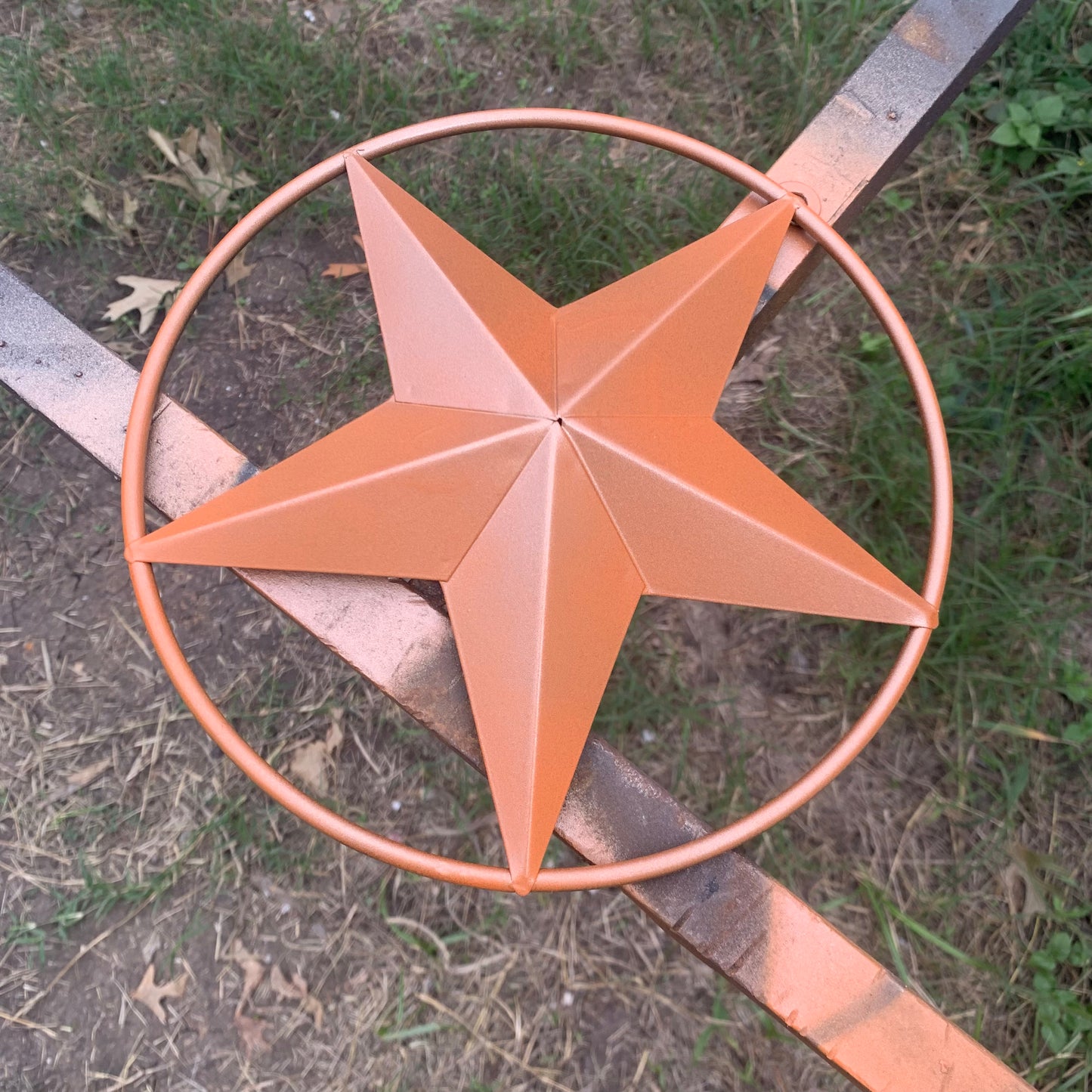 ORANGE COPPER SOLID RING BARN STAR 3",4",6",9",12" METAL LONE STAR WESTERN HOME DECOR HANDMADE-#EH10026