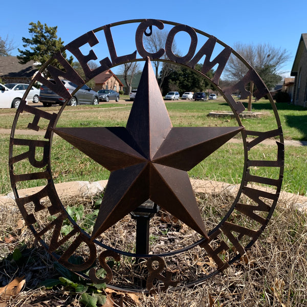 WELCOME FRIENDS FAMILY BARN METAL STAR WALL ART WESTERN HOME DECOR HANDMADE NEW