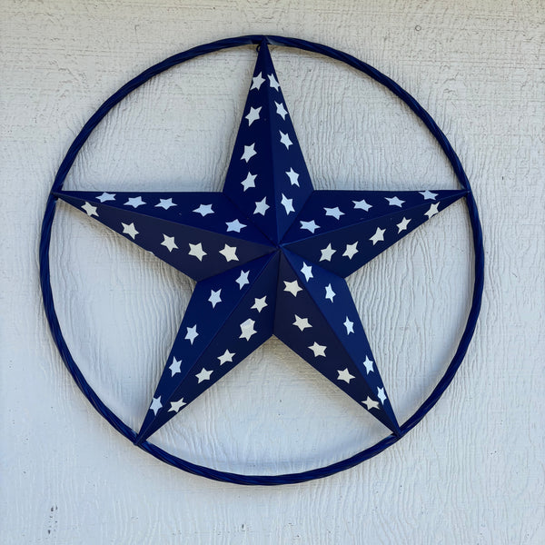 INK BLUE BARN LONE STAR WITH 50 STARS STATES PATRIOTIC TWISTED ROPE RING WESTERN HOME DECOR HANDMADE 24",36" #EH