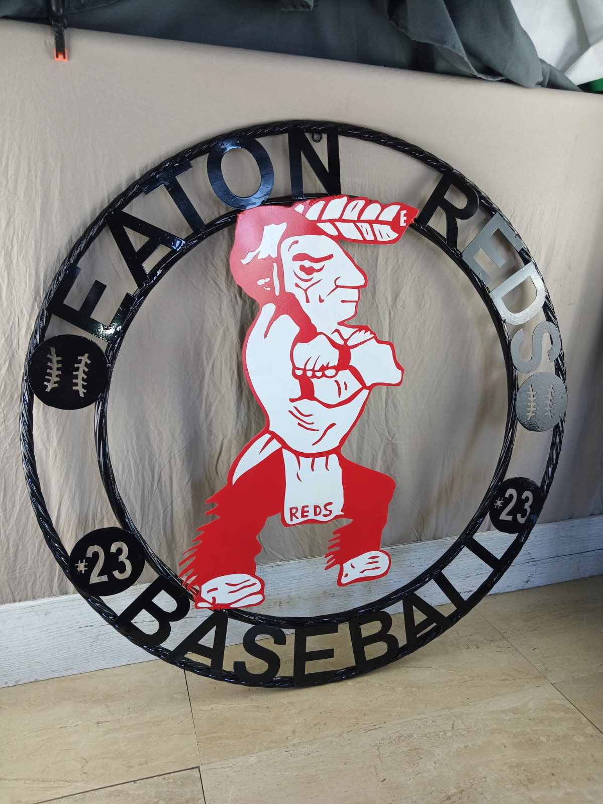 EATON REDS CUSTOM METAL VINTAGE CRAFT SIGN TEAM RED WHITE HANDMADE TO ORDER