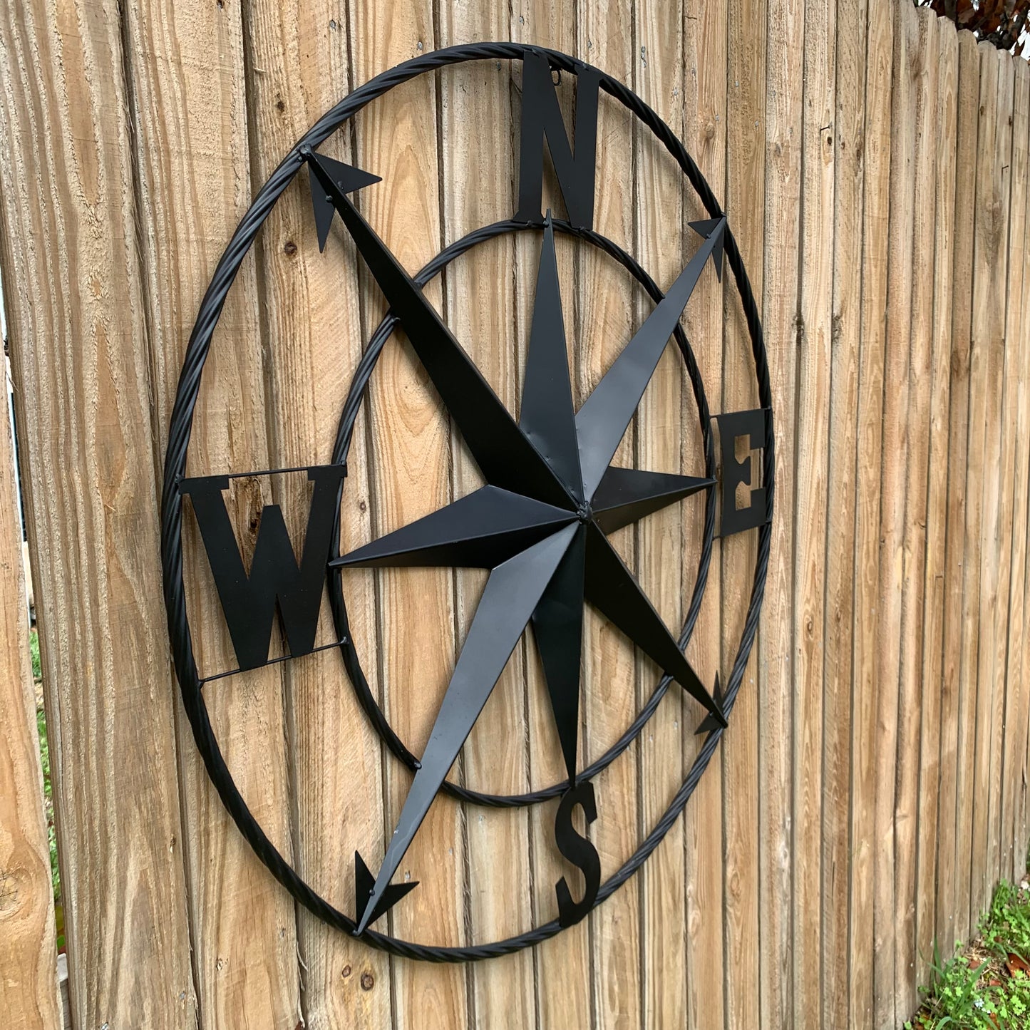 36" COMPASS RUSTIC BLACK METAL SIGN WALL ART WESTERN HOME DECOR HANDMADE NEW