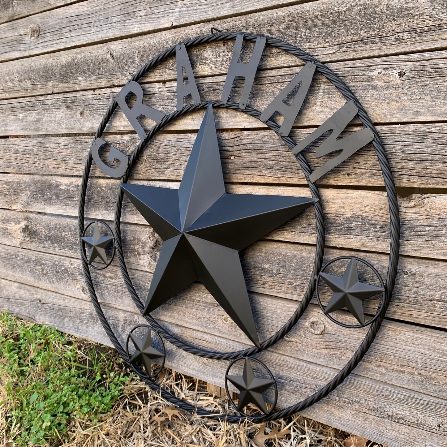 GRAHAM STYLE YOUR CUSTOM NAME STAR BARN STAR METAL LONE STAR WESTERN HOME DECOR RUSTIC BLACK HANDMADE 24",32",36",50"