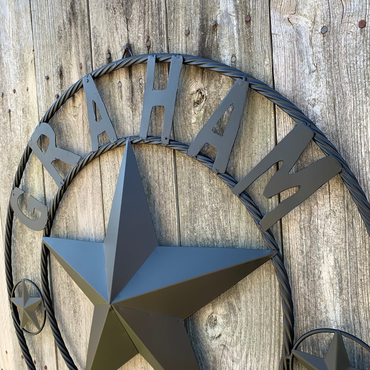 GRAHAM STYLE YOUR CUSTOM NAME STAR BARN STAR METAL LONE STAR WESTERN HOME DECOR RUSTIC BLACK HANDMADE 24",32",36",50"