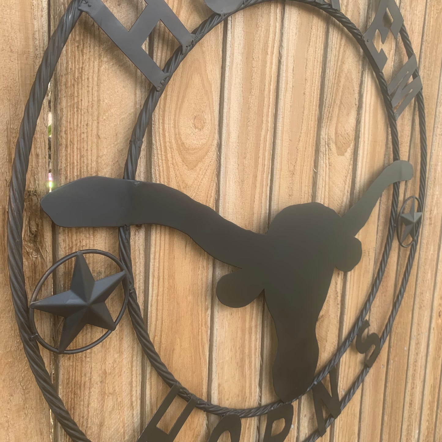 HOOKEM HORNS WITH LONE STAR TEXAS LONGHORNS HOOK EM BLACK METAL CUSTOM VINTAGE CRAFT WALL ART TEAM SIGN HANDMADE