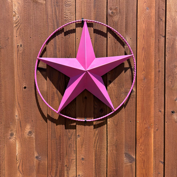 PINK STAR BARN METAL LONE STAR TWISTED ROPE RING WESTERN HOME DECOR HANDMADE 12",24",36"