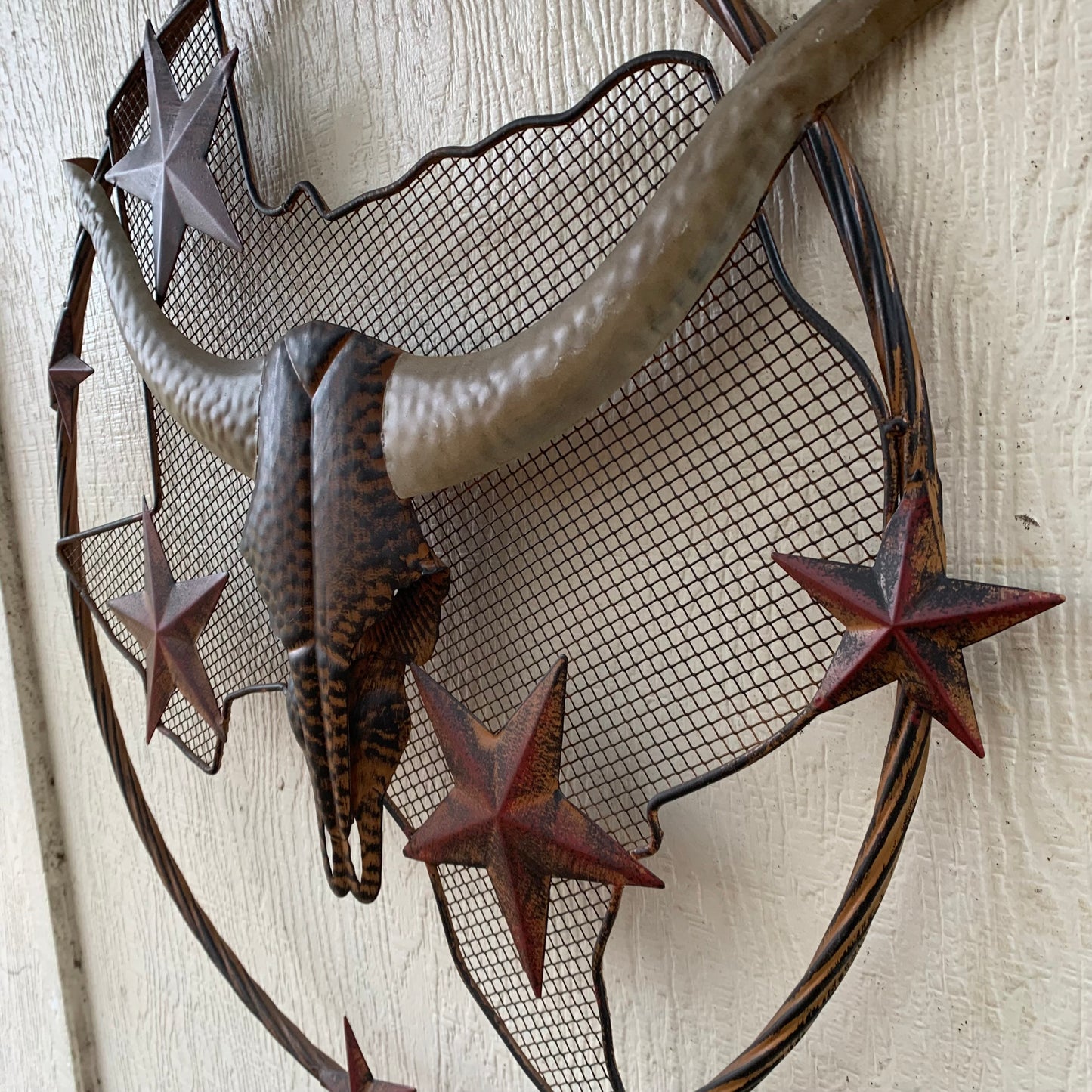 24" LONGHORNS & STARS METAL WALL ART SCULPTURE WESTERN HOME DECOR HANDMADE NEW