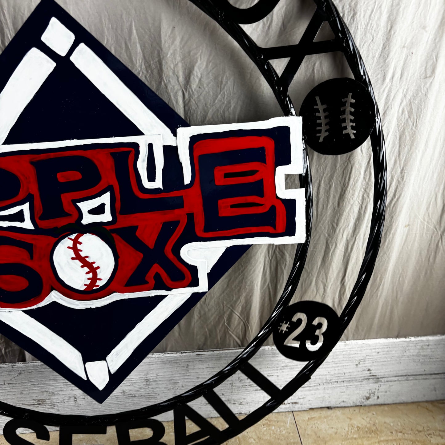 APPLE SOX BASEBALL CUSTOM METAL VINTAGE CRAFT SIGN TEAM NAVY BLUE WHITE RED HANDMADE