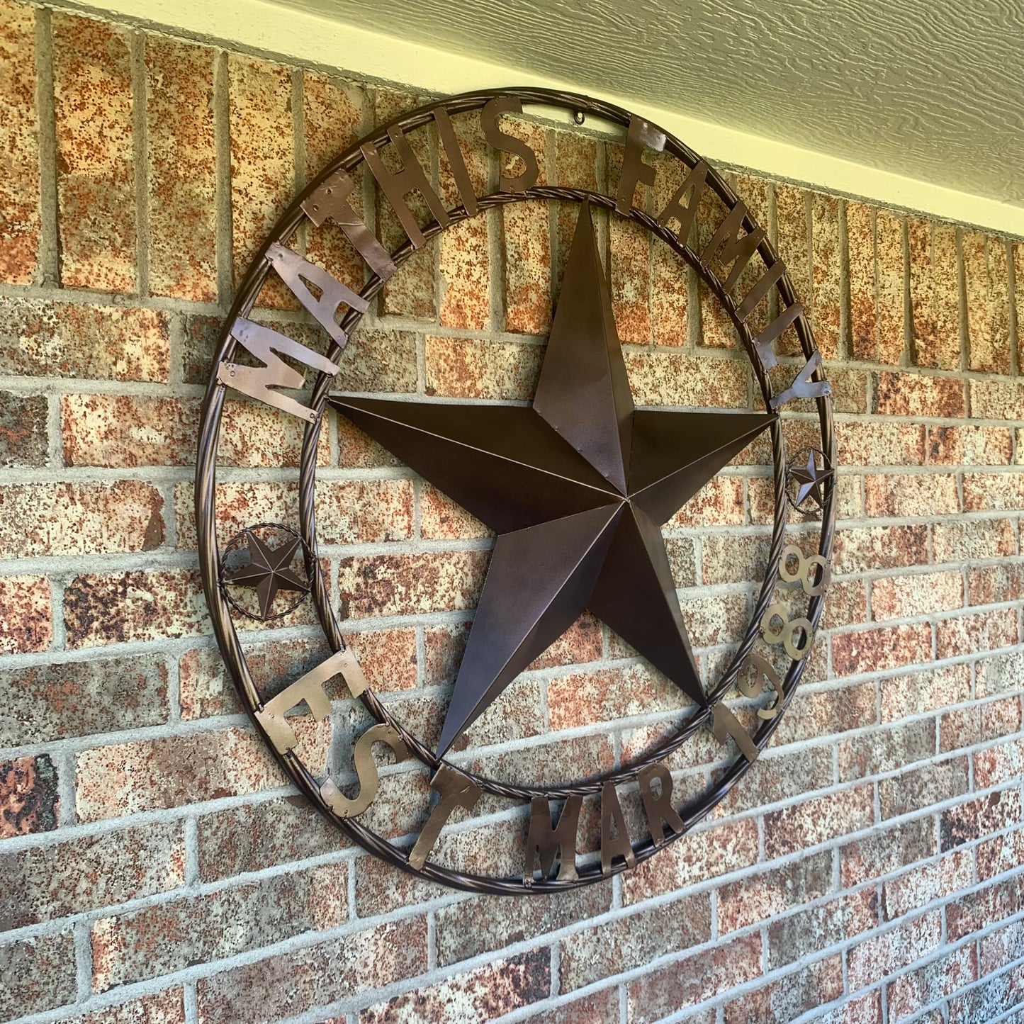 MATHIS STYLE CUSTOM NAME STAR BARN STAR 3d METAL LONESTAR TWISTED ROPE RING WESTERN HOME DECOR RUSTIC BRONZE COPPER HANDMADE 24",32",36",50"