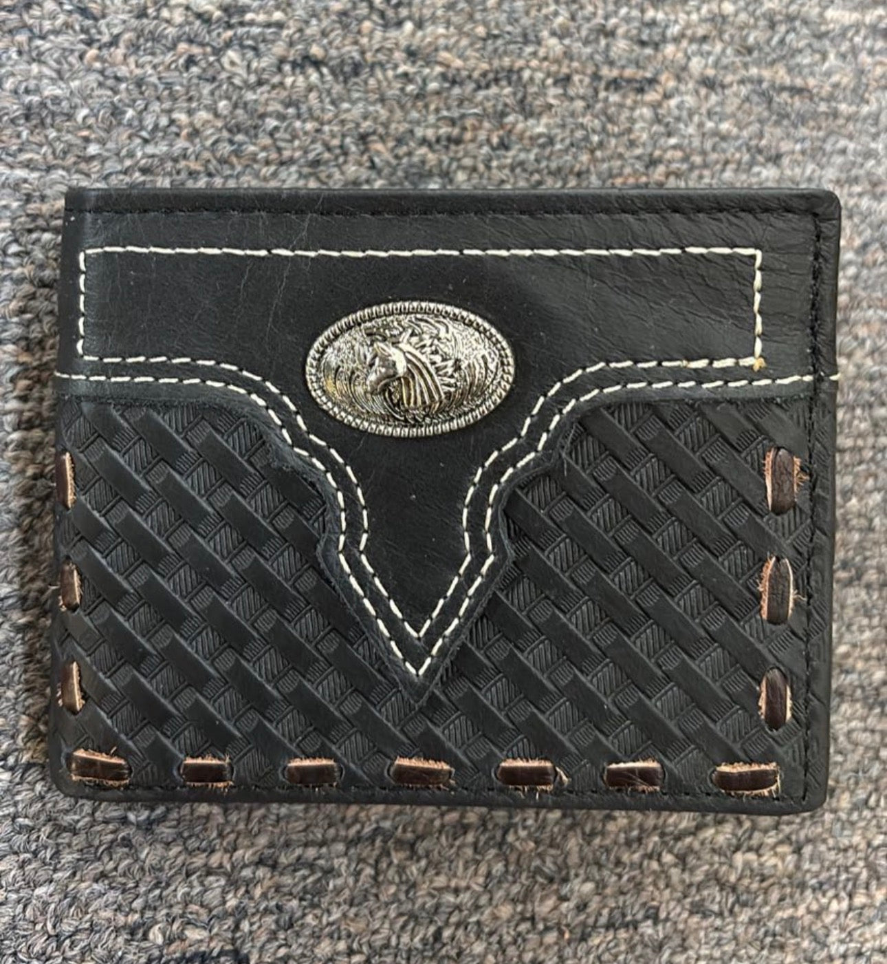 5" MEN'S HORSE  BLACK WALLET GENUINE LEATHER BIFOLD WESTERN STYLE WALLET NEW