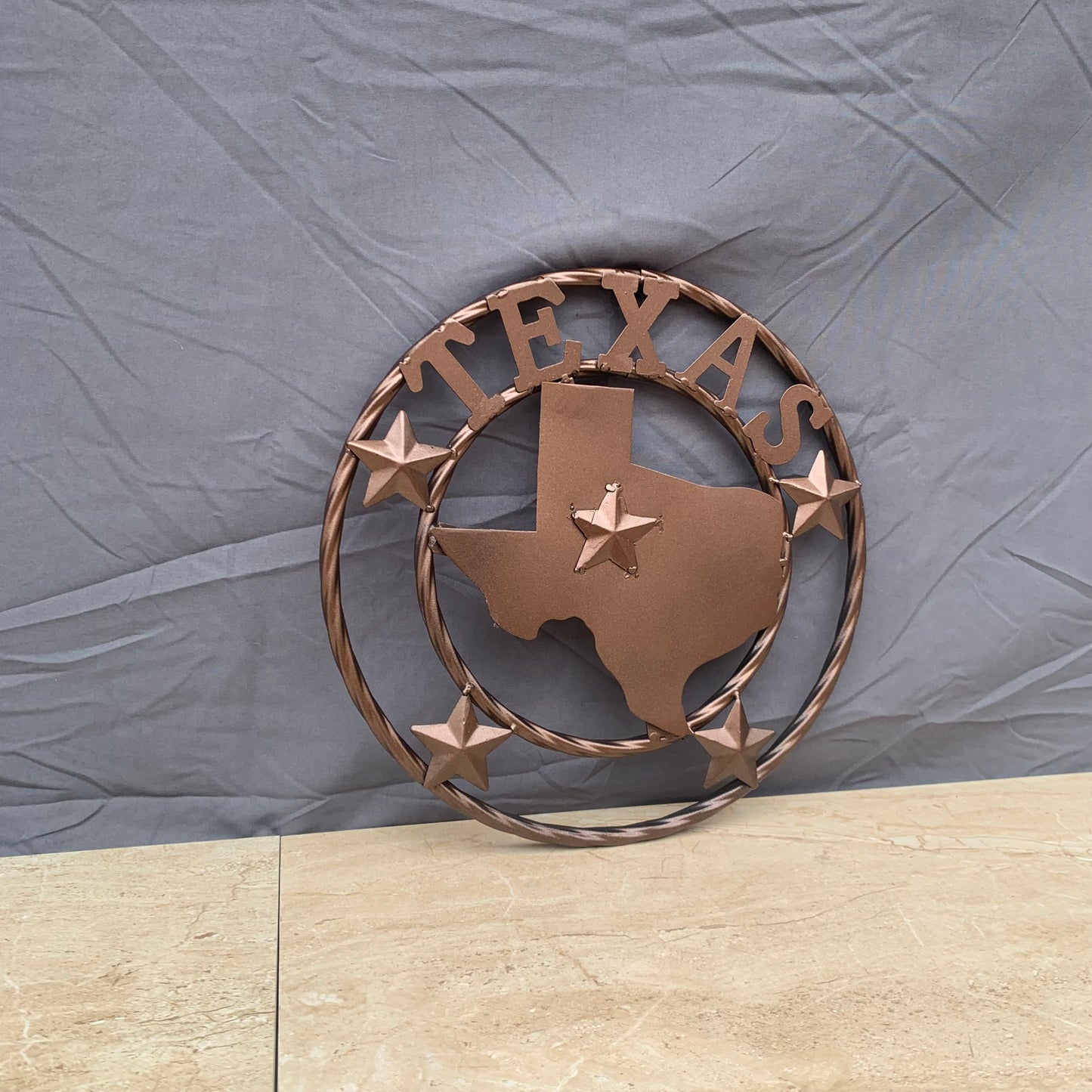 12" STATE OF TEXAS MAP RUSTIC BRONZE TWISTED RING METAL SIGN WESTERN HOME DECOR HANDMADE NEW