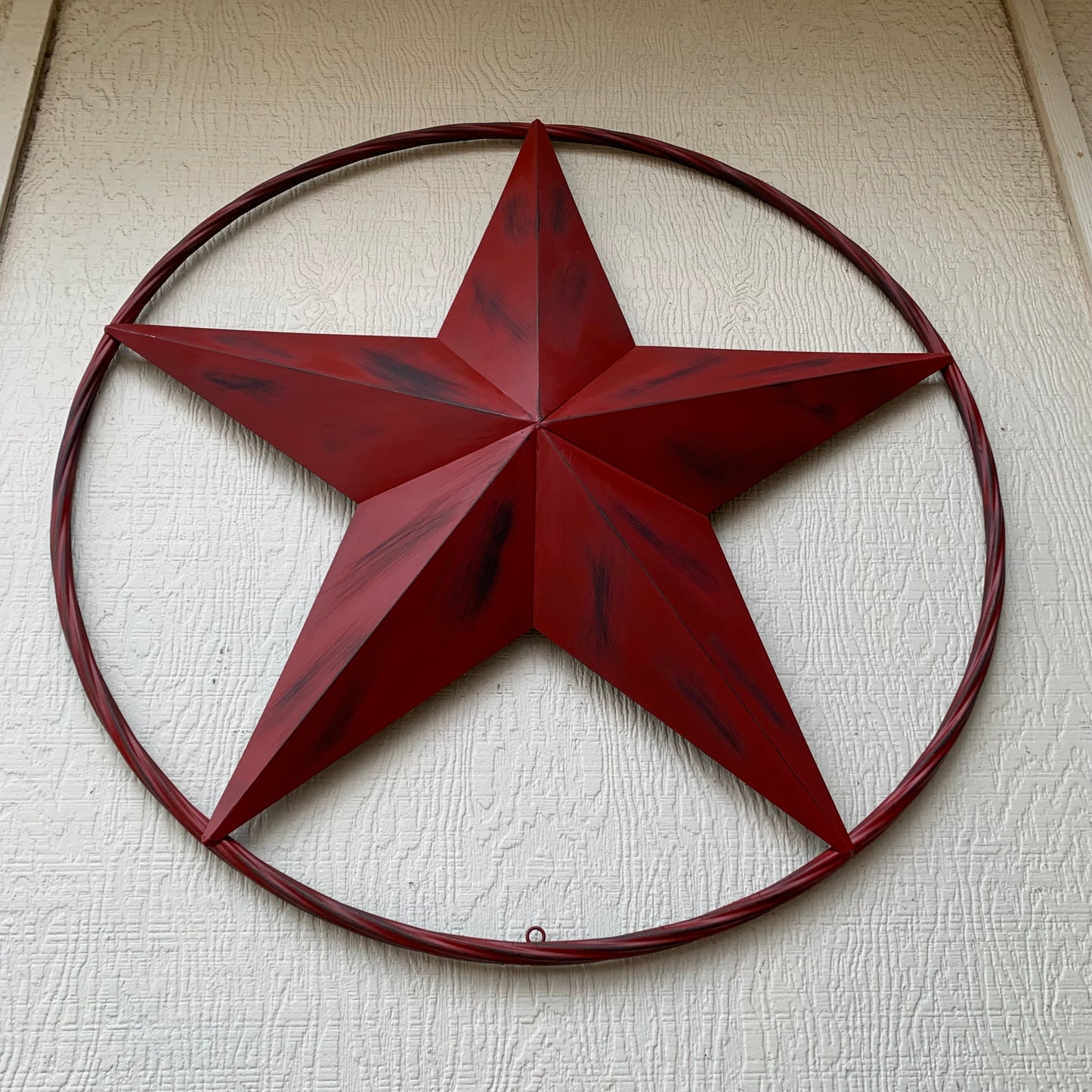 RED DISTRESSED STAR TWO TONE TEXTURE BARN STAR METAL LONESTAR TWISTED ROPE RING WESTERN HOME DECOR HANDMADE NEW #EH12958