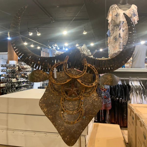 #EH11204 TEXAS LONGHORNS 28" X 25" METAL WALL ART WESTERN HOME DECOR HANDMADE NEW