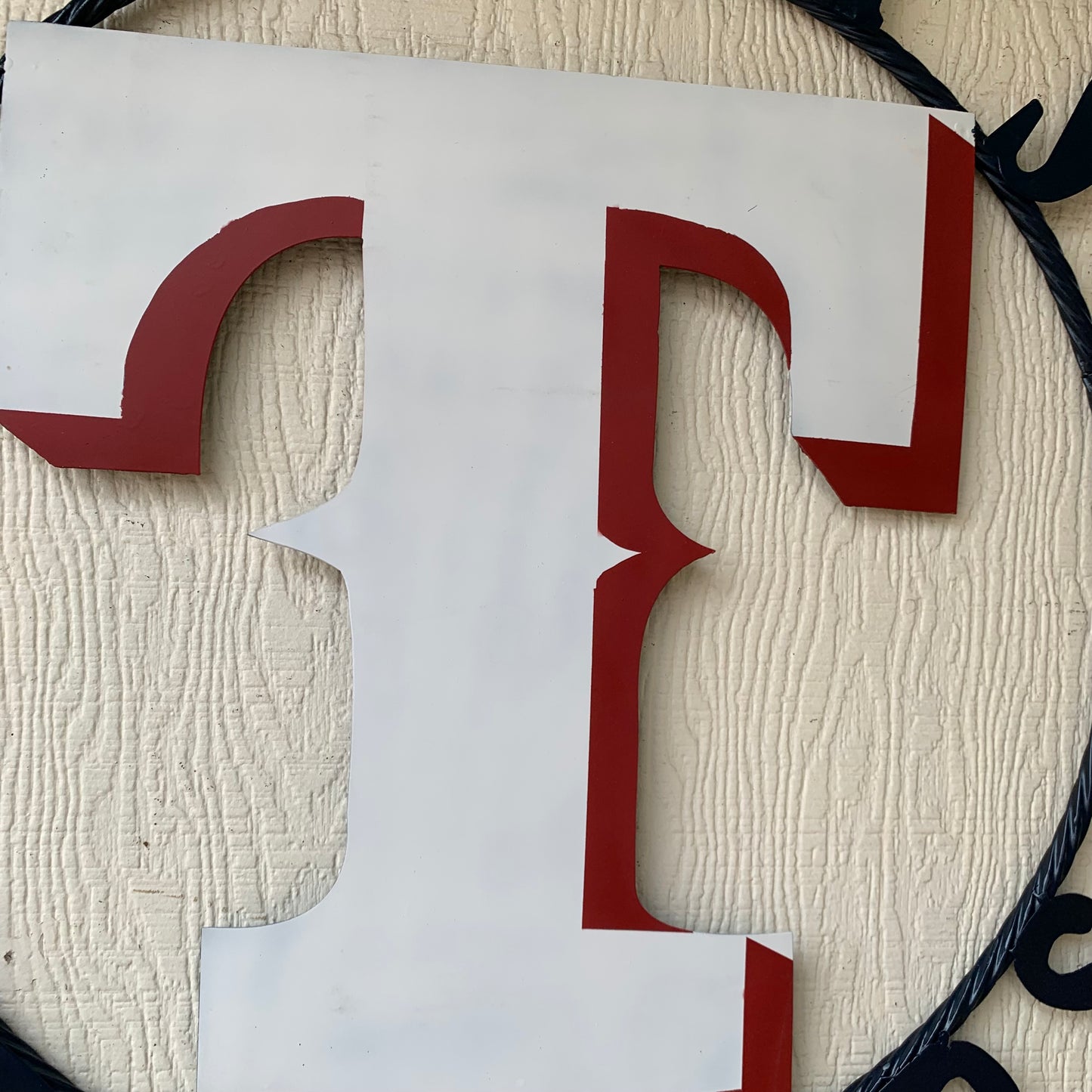 TEXAS RANGERS CUSTOM METAL VINTAGE CRAFT TEAM SIGN WHITE & RED & NAVY BLUE RING HANDMADE