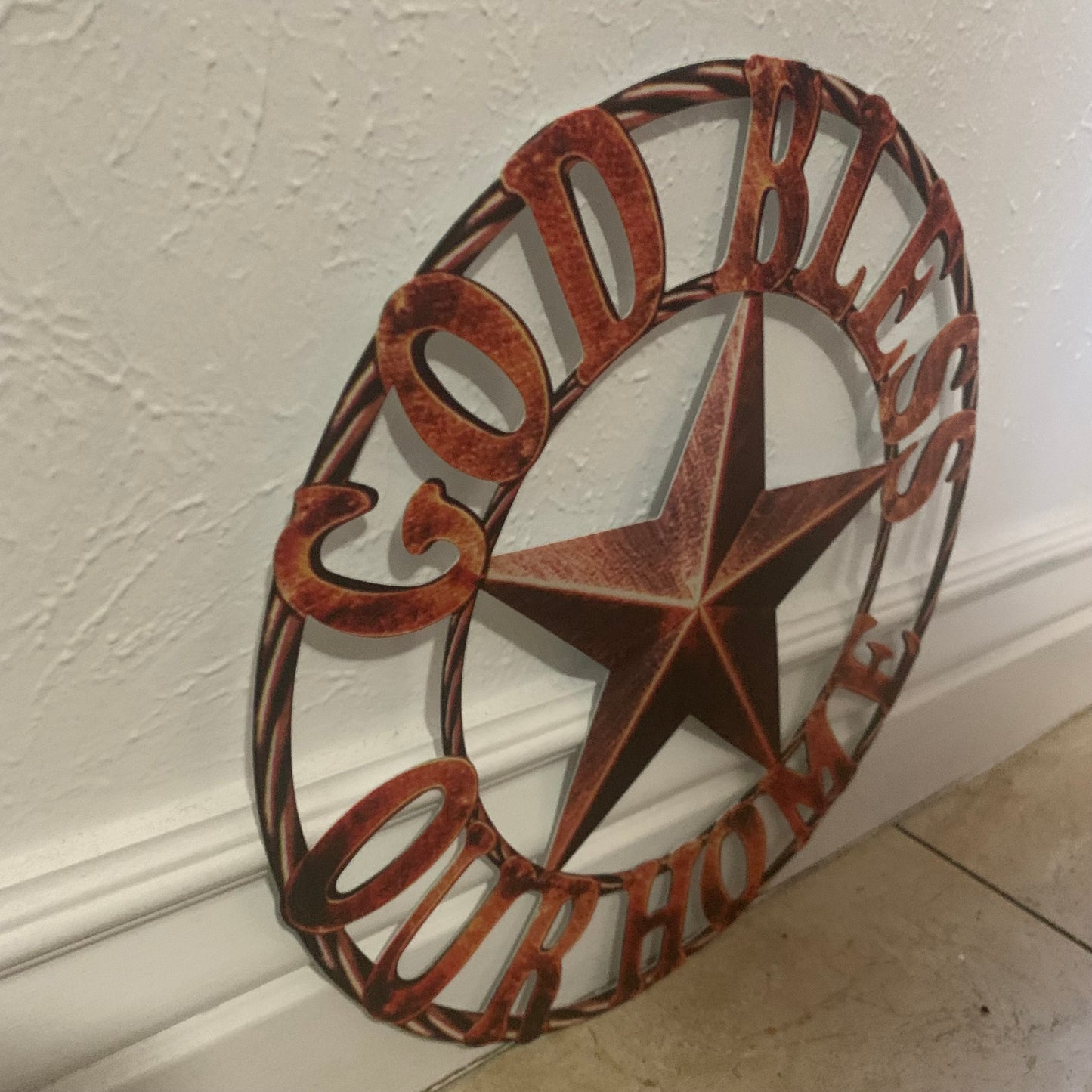 12" GOD BLESS OUR HOME METAL FLAT 2D  STAR SIGN LASERCUT ART WESTERN HOME DECOR HANDMADE NEW #EH11364