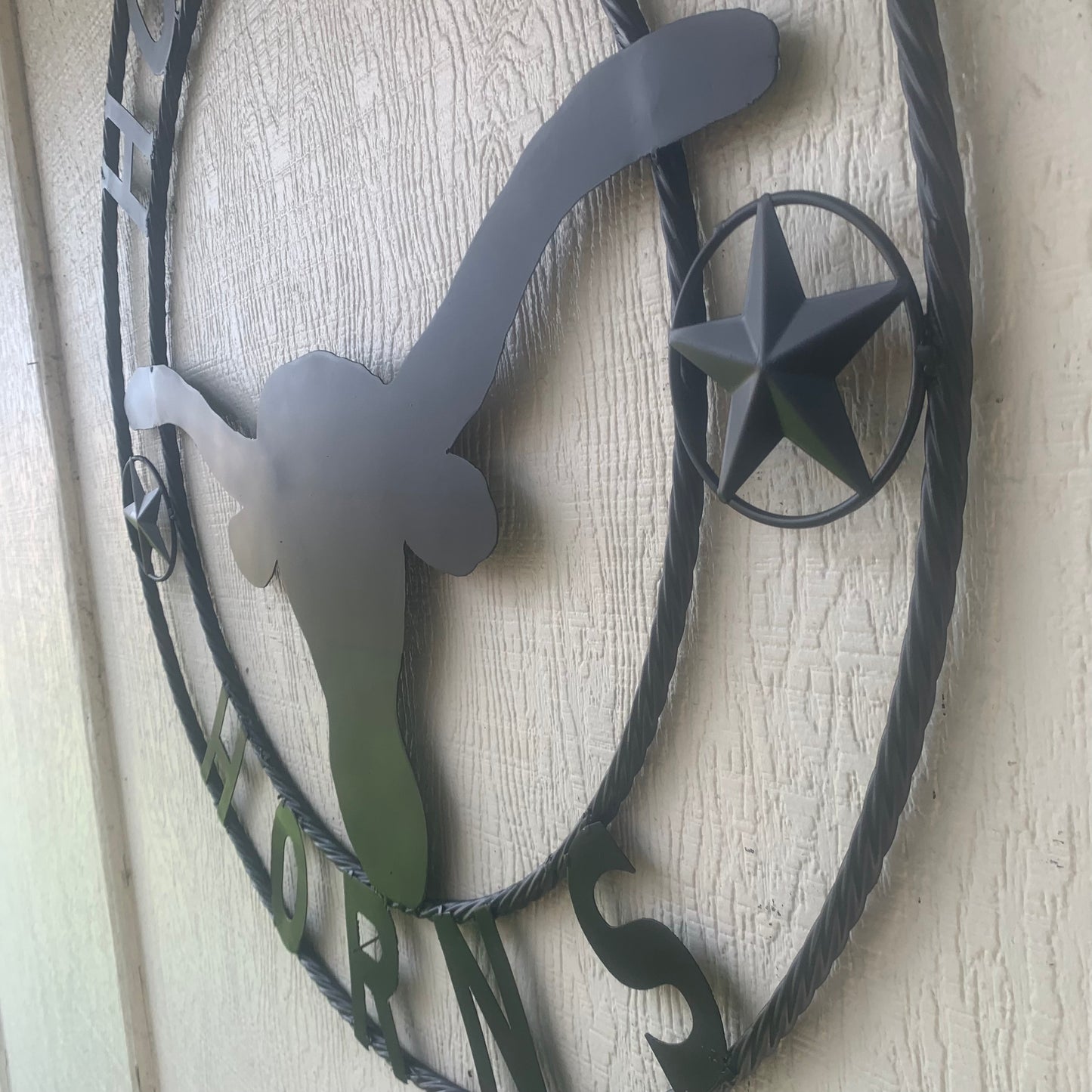 HOOKEM HORNS WITH LONE STAR TEXAS LONGHORNS HOOK EM BLACK METAL CUSTOM VINTAGE CRAFT WALL ART TEAM SIGN HANDMADE